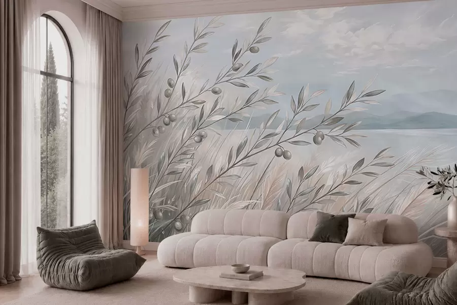 Fototapetai Alyvų šakos tarp žolės prie ežero w05536