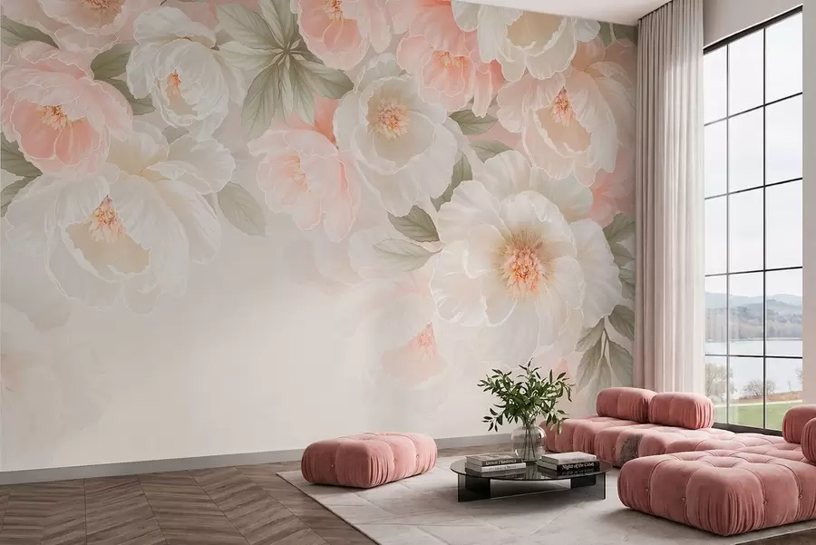 Fototapetai Didelės, grakščios gėlės rožinės ir kreminės spalvos w05540