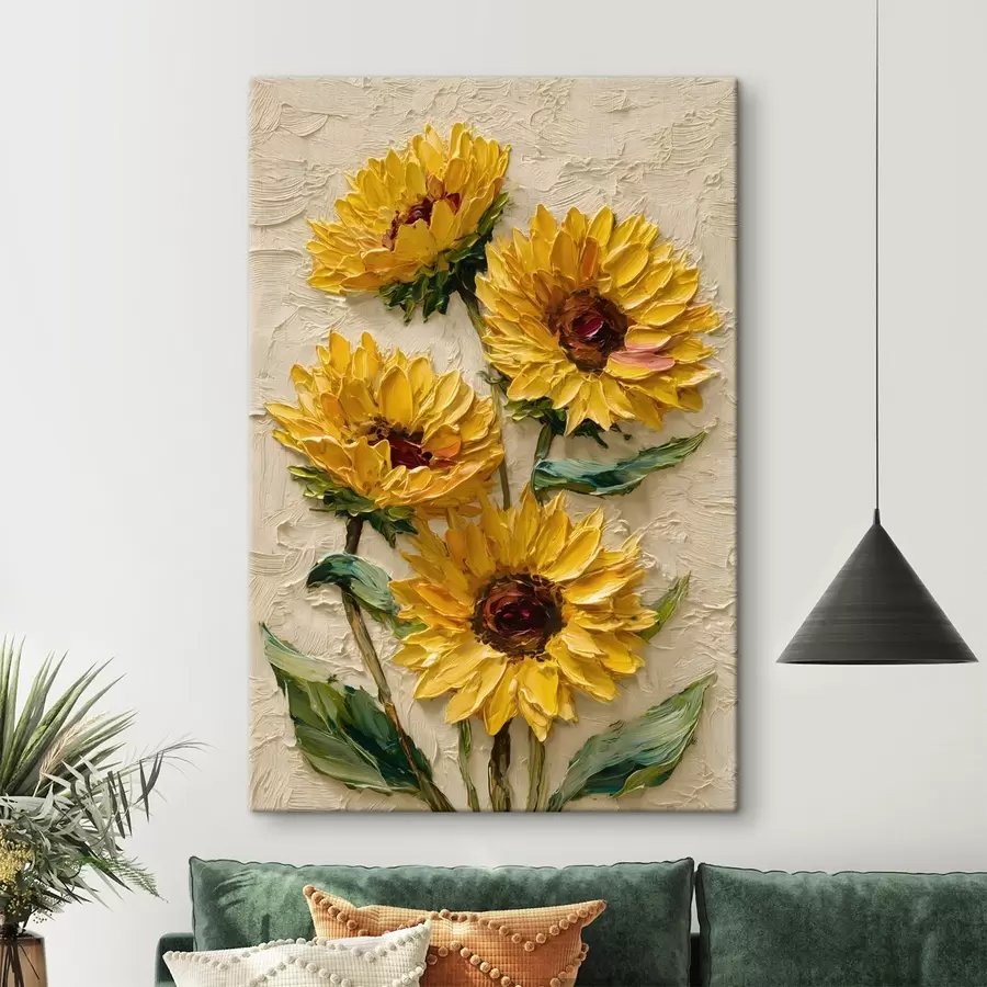 Paveikslėlis Turtingi saulėgrąžų paveikslai, tapyti impasto technika s49232