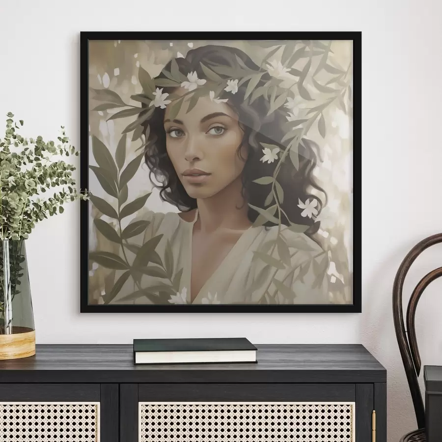 Fototapetai Mergina tarp šakų – tapybos imitacija f49393