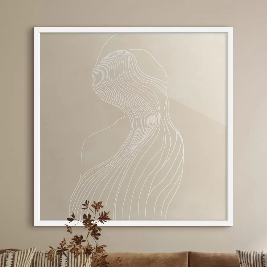 Fototapetai Minimalistinio stiliaus abstrakti moters siluetas, nupieštas baltomis linijomis f48875