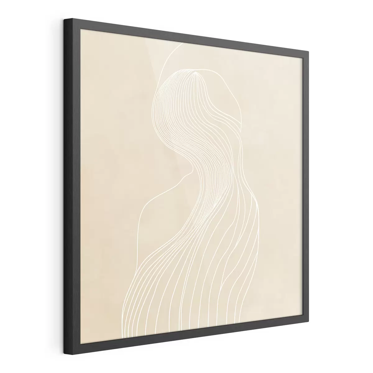Plakatas Minimalistinio stiliaus abstrakti moters siluetas, nupieštas baltomis linijomis f48875