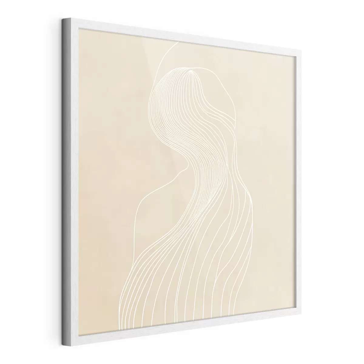Plakatas Minimalistinio stiliaus abstrakti moters siluetas, nupieštas baltomis linijomis f48875