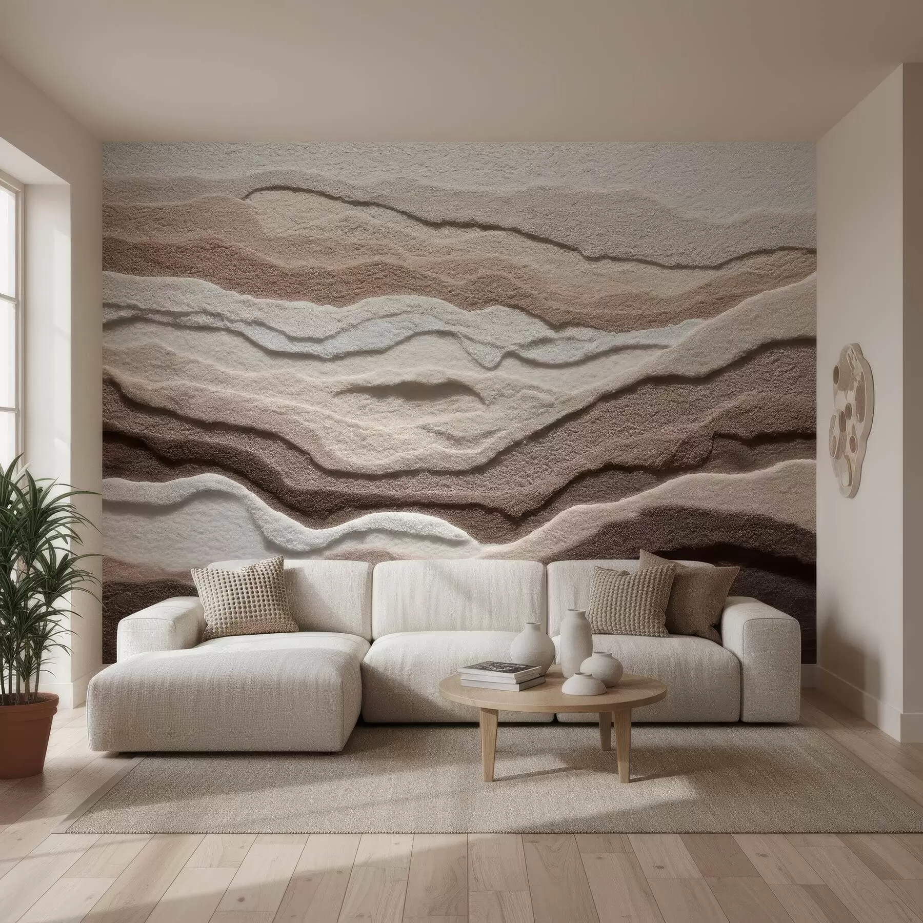 Fototapetai Tekstūruotas fototapetas su sluoksniuotomis smėlio formomis šiltų smėlio atspalvių paletėje w09807