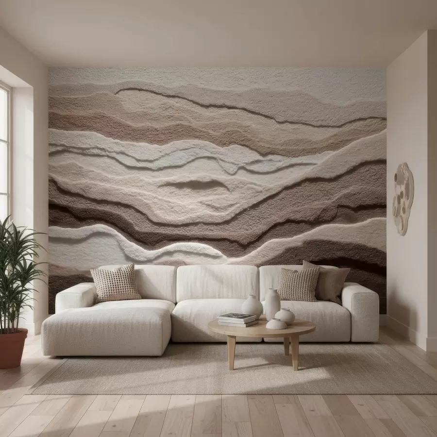 Fototapetai Tekstūruotas fototapetas su sluoksniuotomis smėlio formomis šiltų smėlio atspalvių paletėje w09807