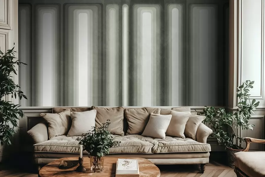 Fototapetai Tekstūruoti abstraktūs vertikalūs apvalinti stačiakampiai, išpildyti švelniais žalios spalvos atspalviais w09905v2