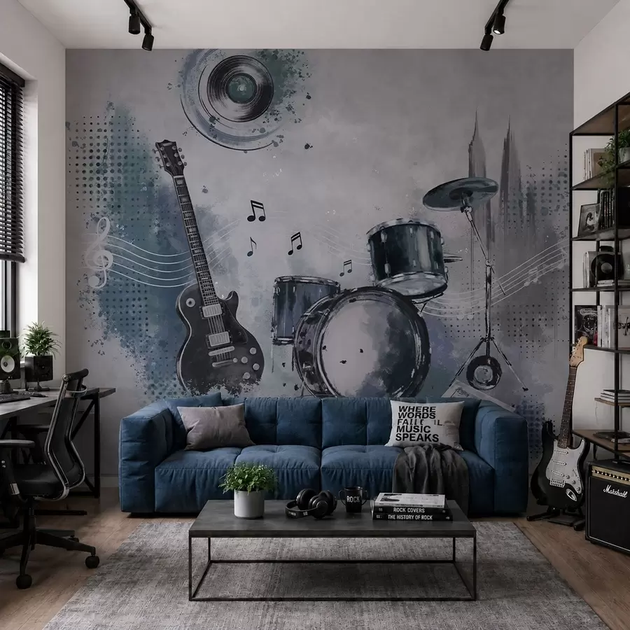 Fototapetai Gitara ir būgnai su natomis w05546