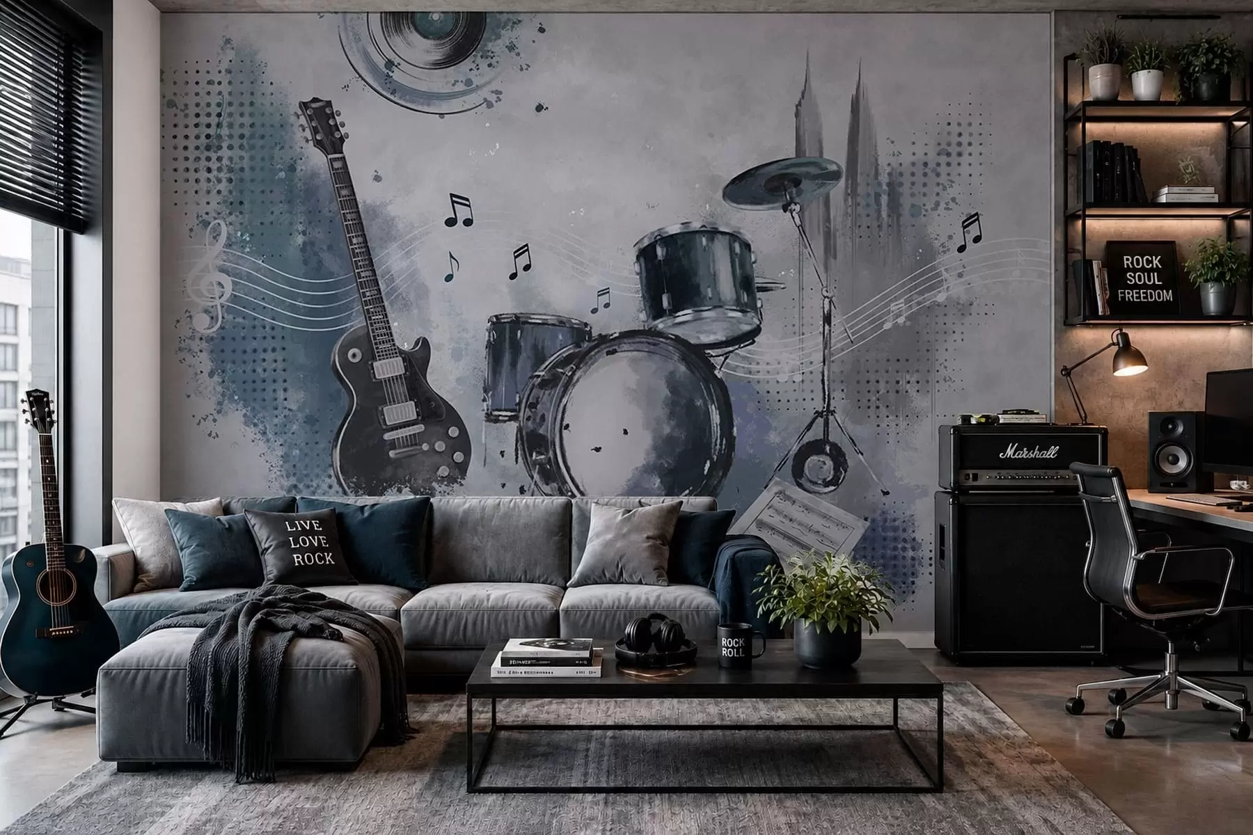 Fototapetai Gitara ir būgnai su natomis w05546