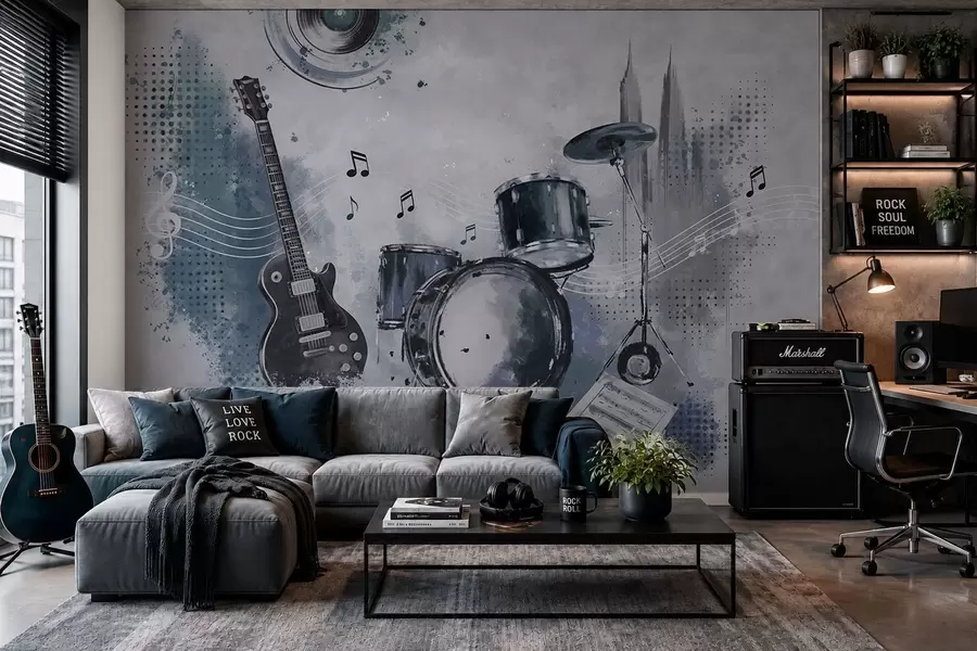 Fototapetai Gitara ir būgnai su natomis w05546