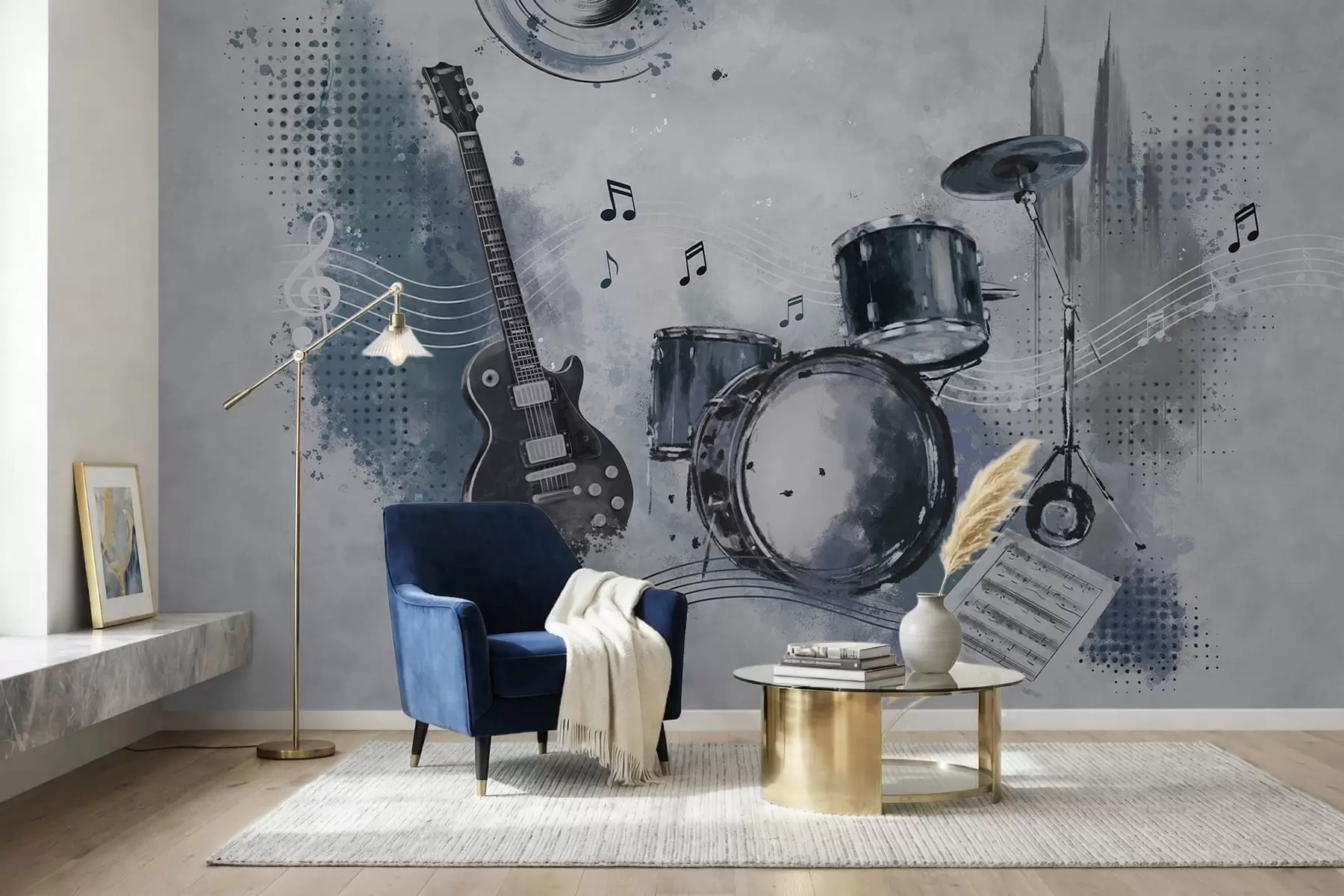 Fototapetai Gitara ir būgnai su natomis w05546