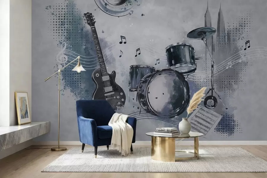 Fototapetai Gitara ir būgnai su natomis w05546