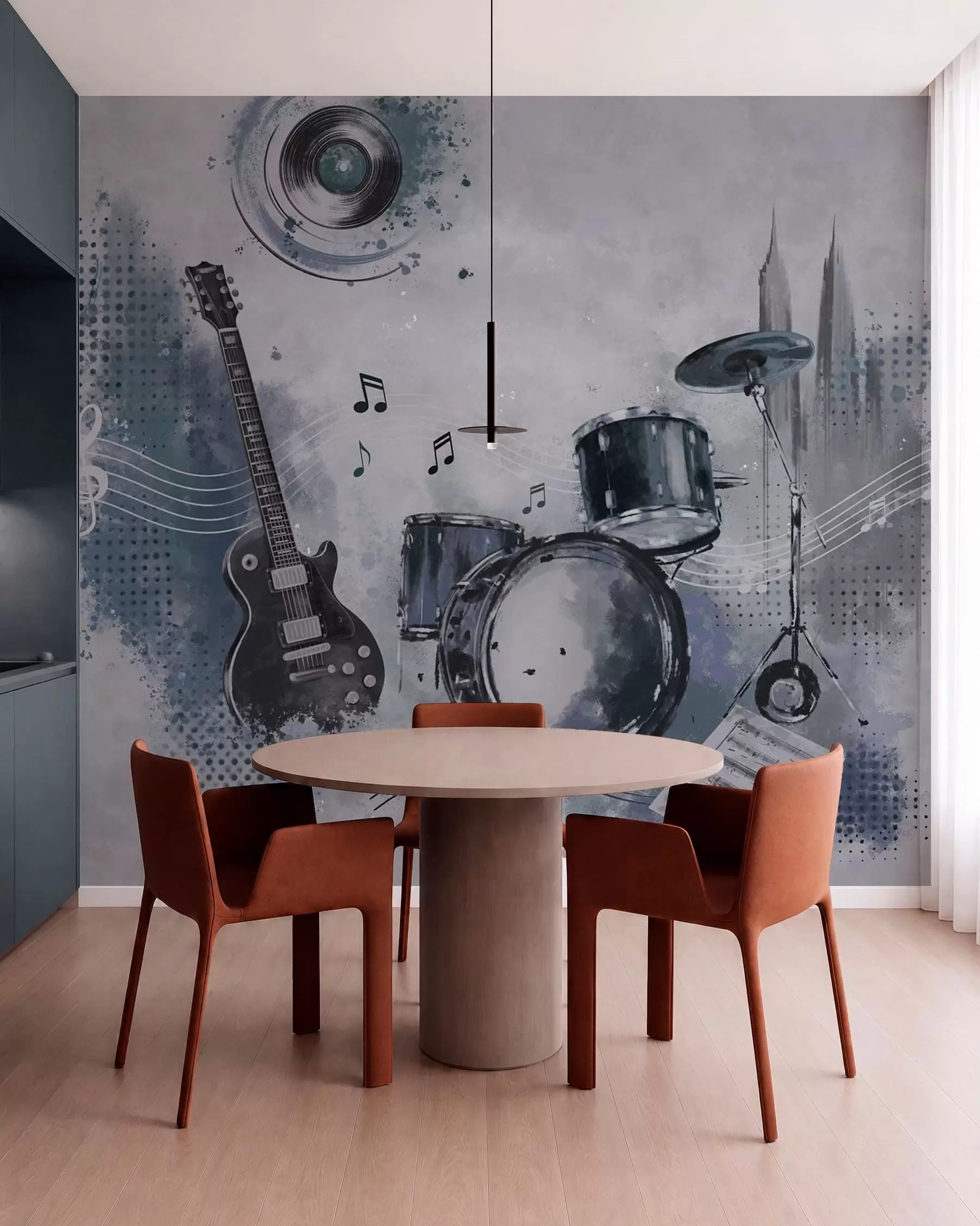 Fototapetai Gitara ir būgnai su natomis w05546