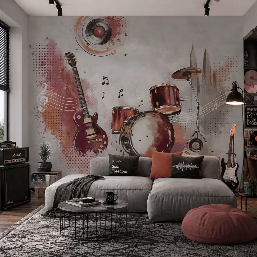 Fototapetai Muzikos instrumentai šiltų bordo atspalvių w05546v1