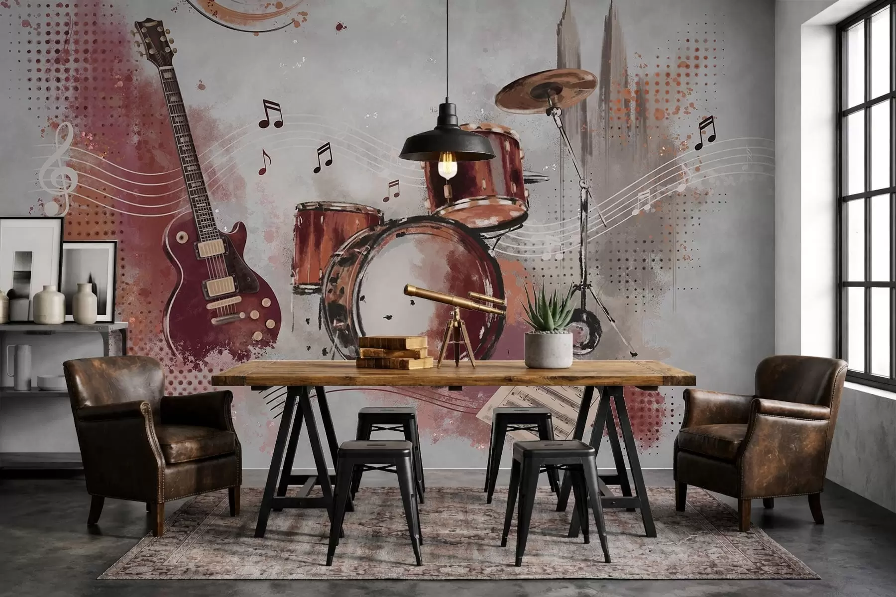 Fototapetai Muzikos instrumentai šiltų bordo atspalvių w05546v1