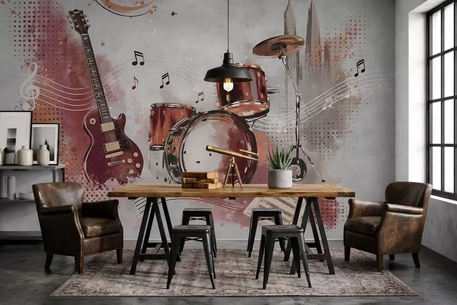 Fototapetai Muzikos instrumentai šiltų bordo atspalvių w05546v1