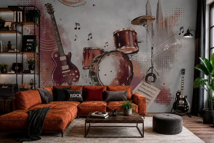 Fototapetai Muzikos instrumentai šiltų bordo atspalvių w05546v1