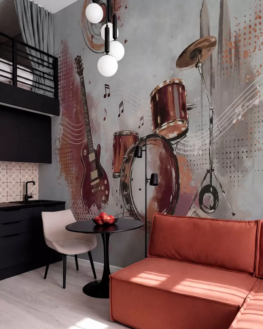 Fototapetai Muzikos instrumentai šiltų bordo atspalvių w05546v1