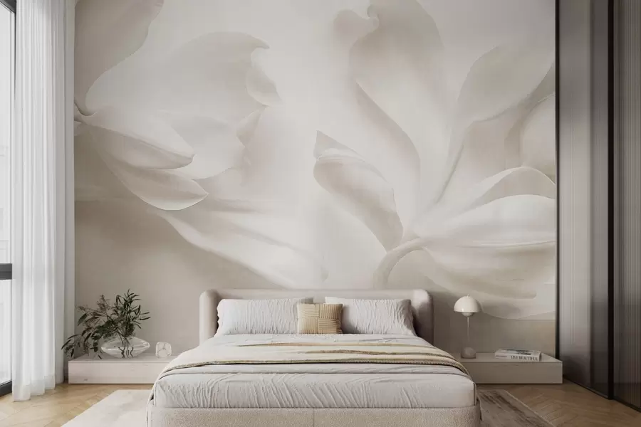 Fototapetai Tekstūruoti balti magnolijos žiedai su subtiliais žiedlapiais, neryškus šviesus fonas w09771