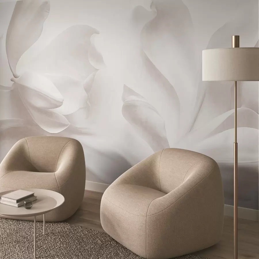 Fototapetai Tekstūruoti balti magnolijos žiedai su subtiliais žiedlapiais, neryškus šviesus fonas w09771