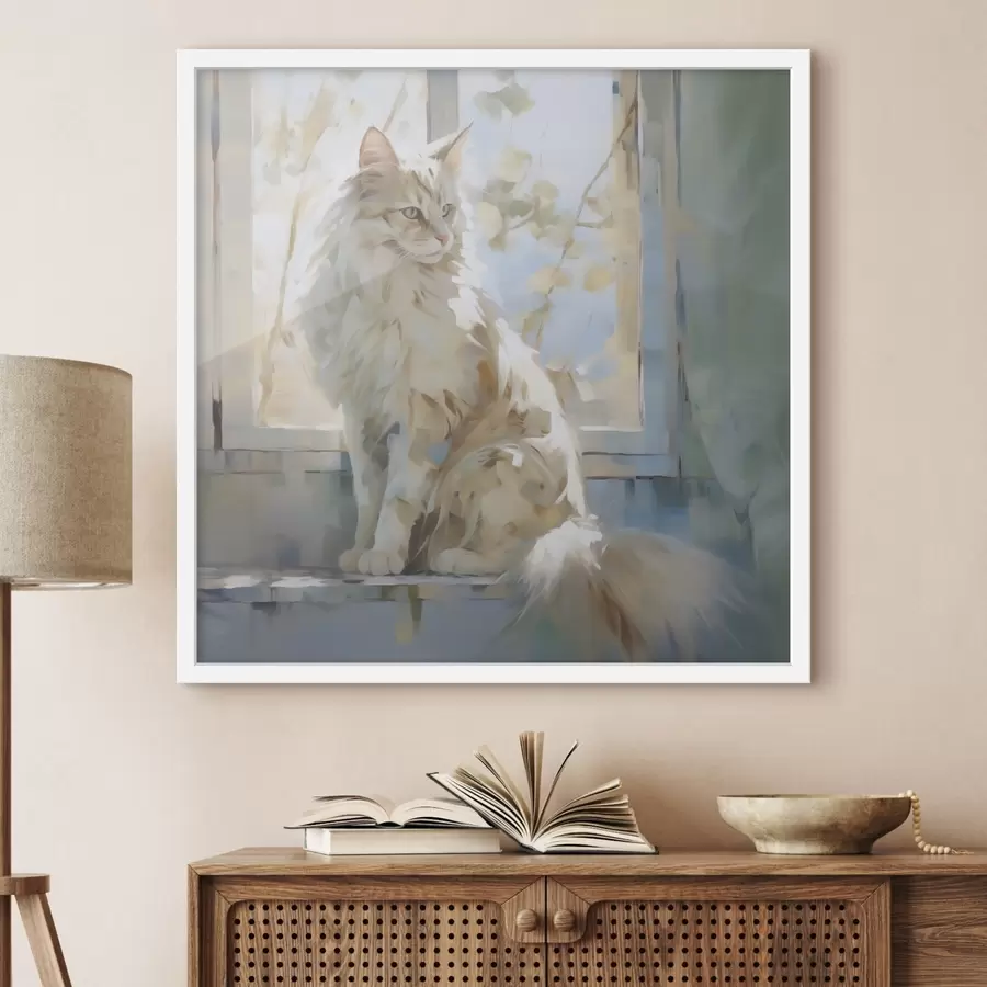 Fototapetai Ant palangės sėdinti katė – tai paveikslo imitacija f49602