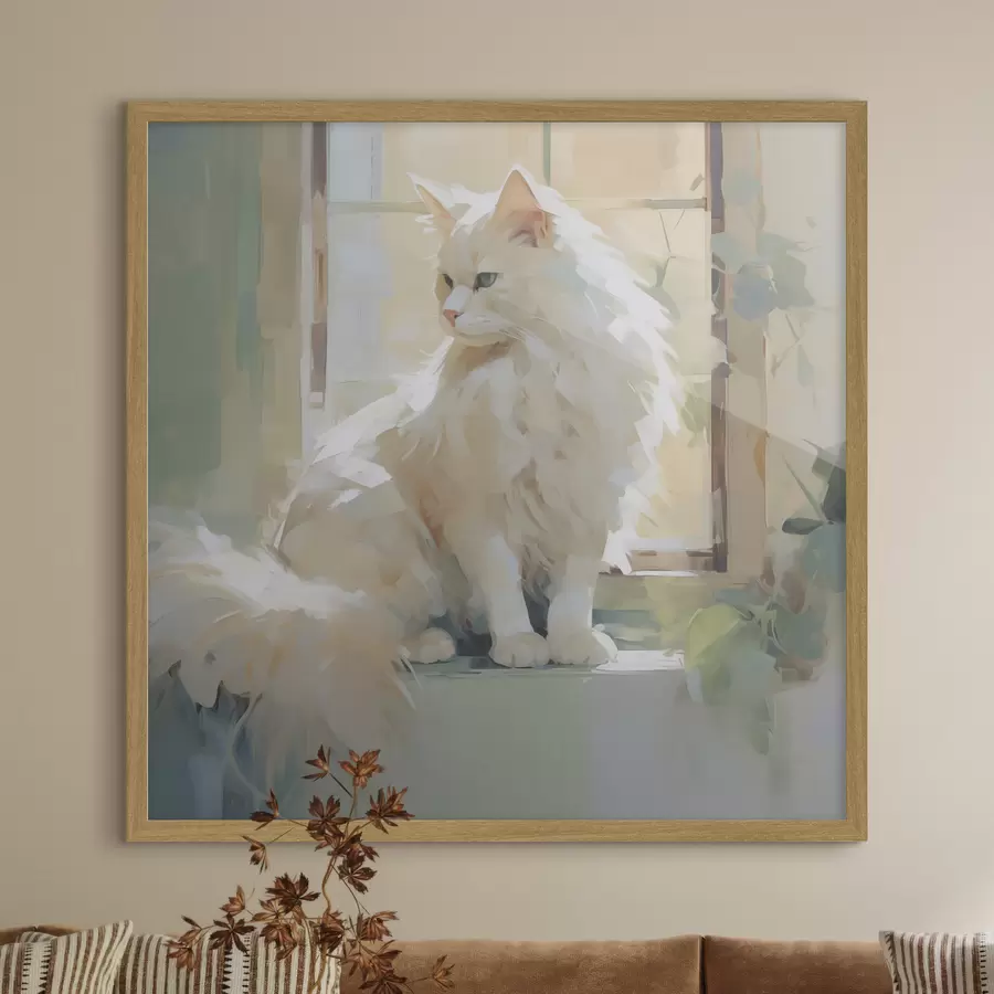 Fototapetai Katė sėdi prie lango, paveikslo imitacija f49603