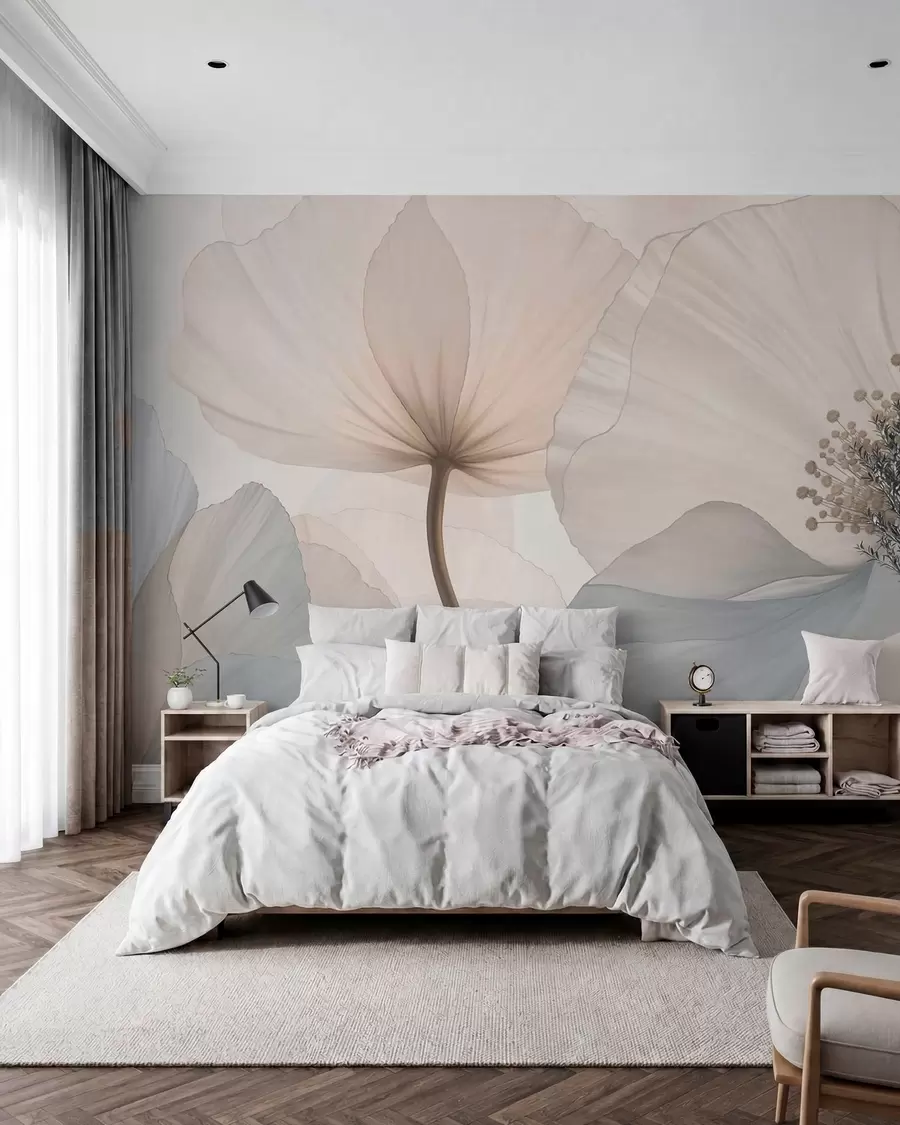 Fototapetai Minkštos, didelės gėlės šviesių pasteliškų atspalvių w05692