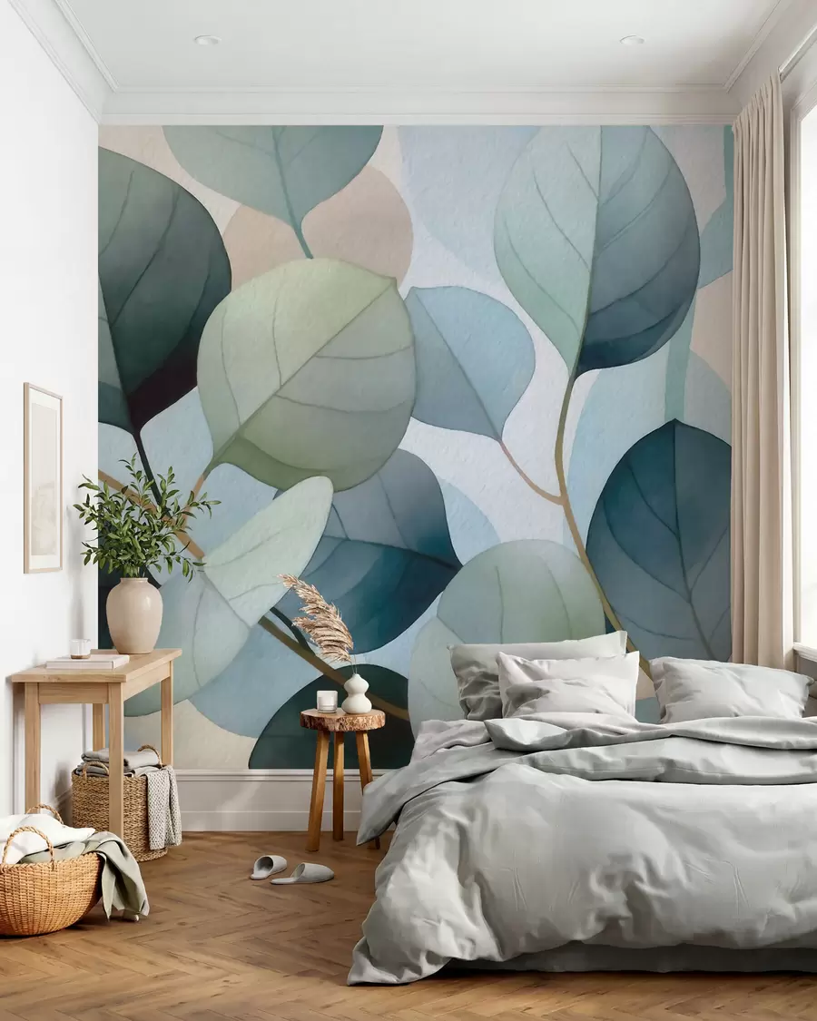 Fototapetai Subtilūs akvareliniai eukalipto lapai w09927