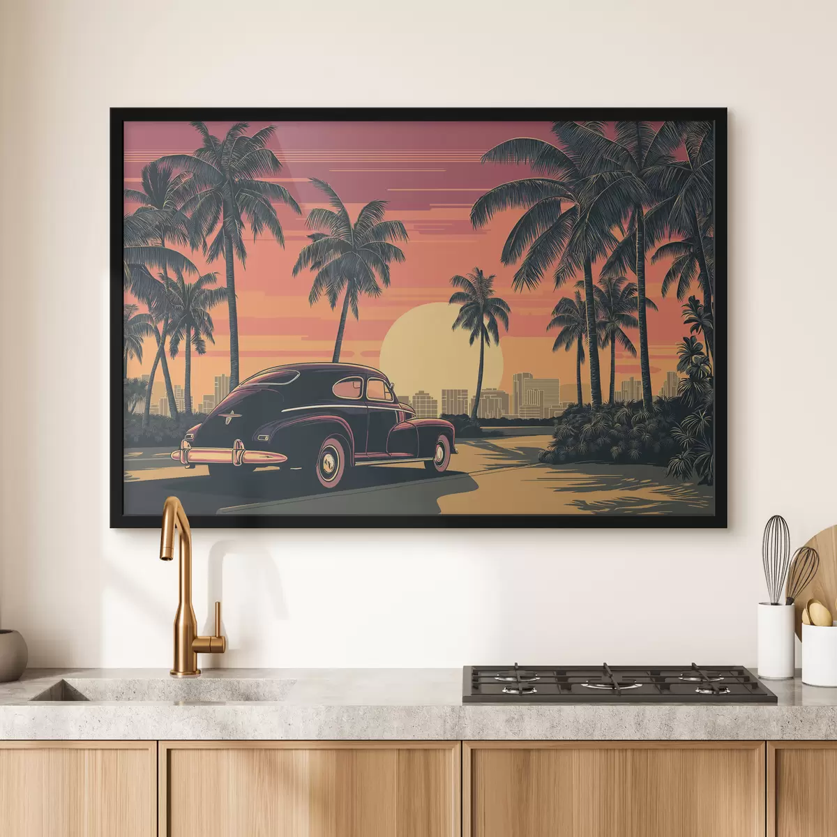 Plakatas Retas automobilis su palmėmis f49833