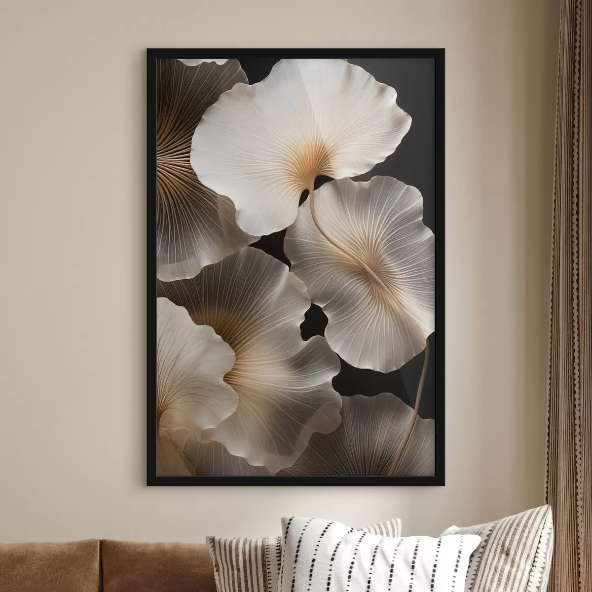 Plakatas Pusiau permatomi ginkgo lapai tamsaus fono fone f49784