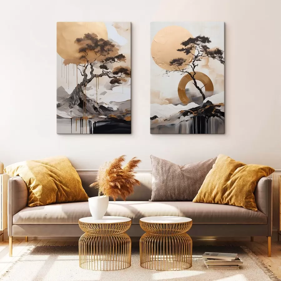 Fototapetai Dekoratyvinis bonsai medelis, abstraktaus meno paveikslas m30688