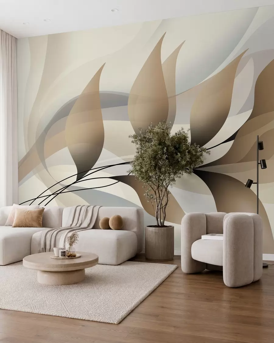 Fototapetai elegantiška šaka su smėlio spalvos lapais  w05660
