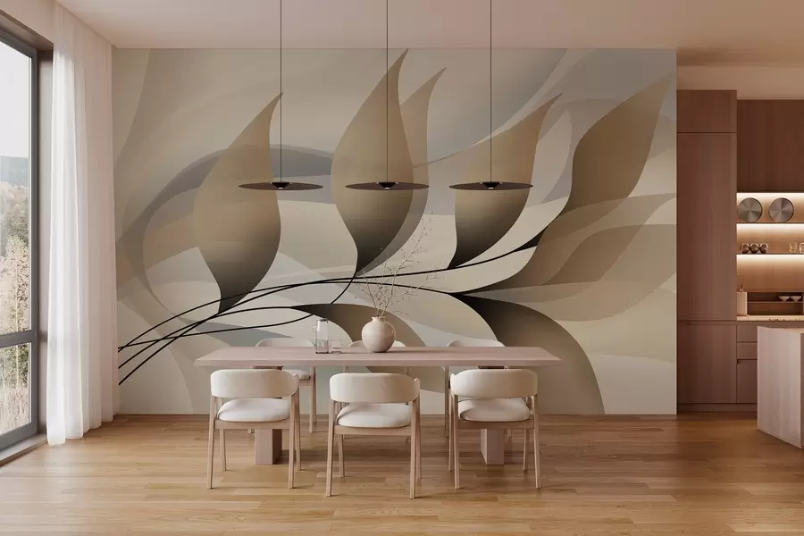 Fototapetai elegantiška šaka su smėlio spalvos lapais  w05660