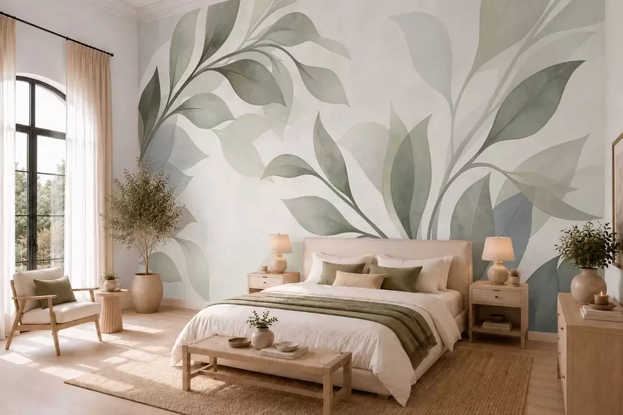 Fototapetai Dideliai lapai švelnių žalių ir mėlynų atspalvių w05693
