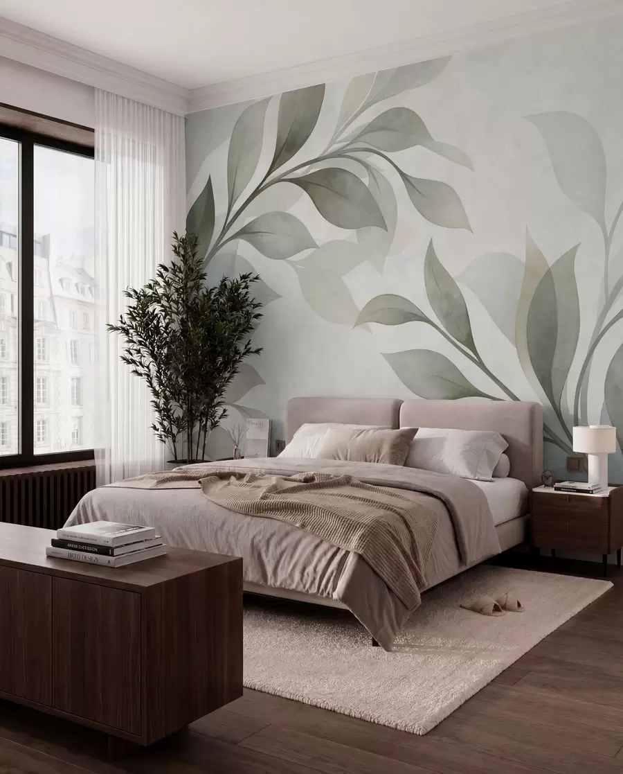 Fototapetai Dideliai lapai švelnių žalių ir mėlynų atspalvių w05693