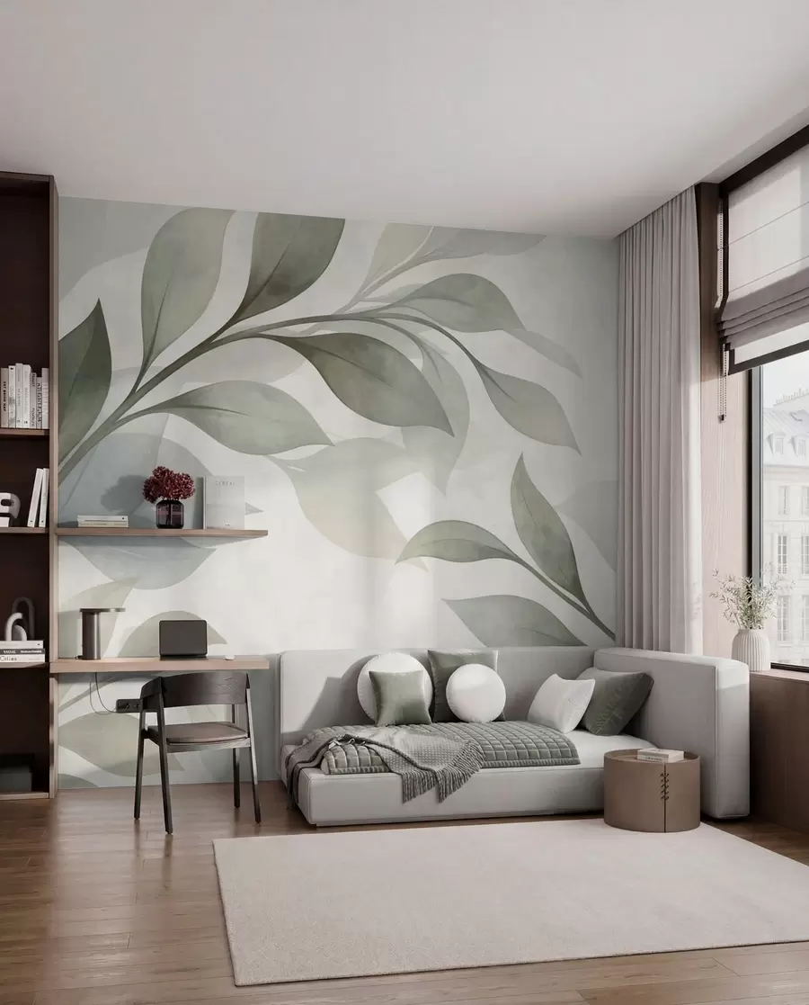 Fototapetai Dideliai lapai švelnių žalių ir mėlynų atspalvių w05693