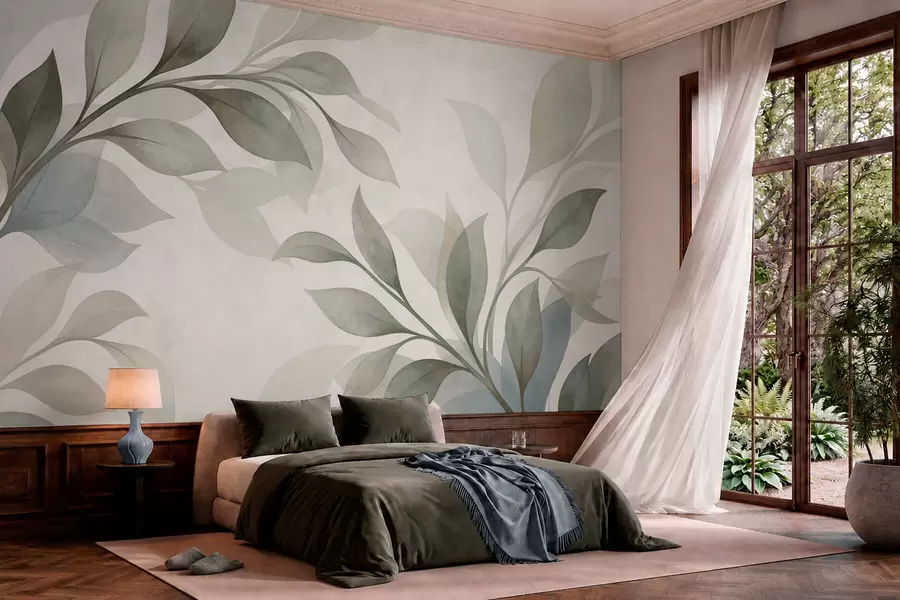 Fototapetai Dideliai lapai švelnių žalių ir mėlynų atspalvių w05693