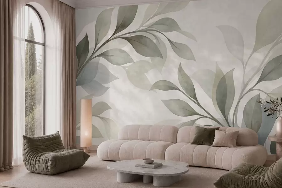 Fototapetai Dideliai lapai švelnių žalių ir mėlynų atspalvių w05693