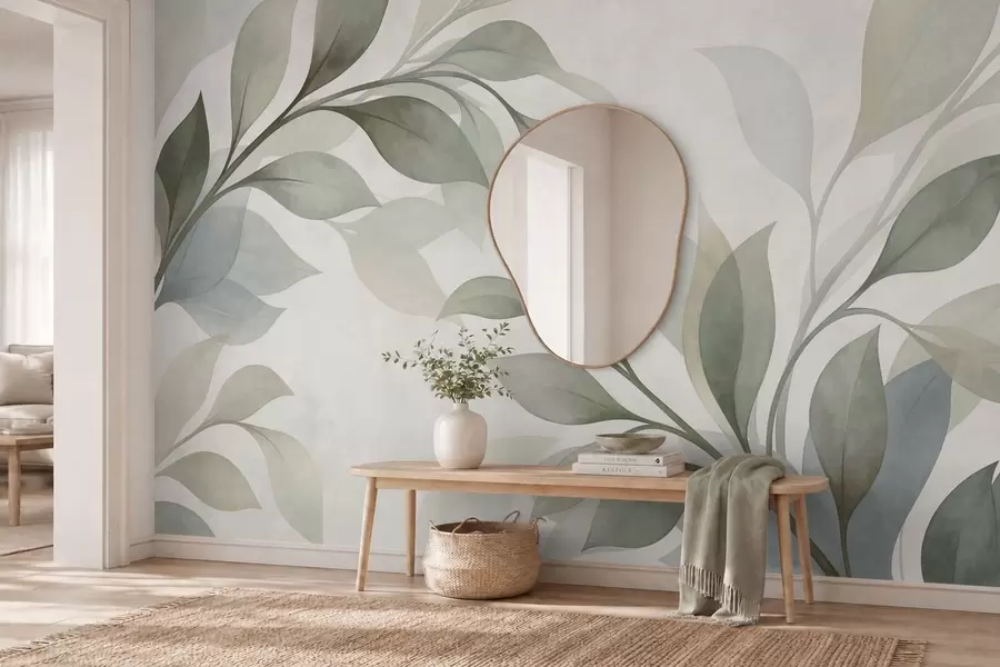 Fototapetai Dideliai lapai švelnių žalių ir mėlynų atspalvių w05693