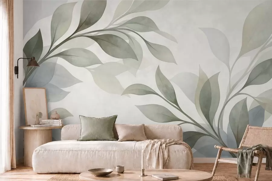 Fototapetai Dideliai lapai švelnių žalių ir mėlynų atspalvių w05693