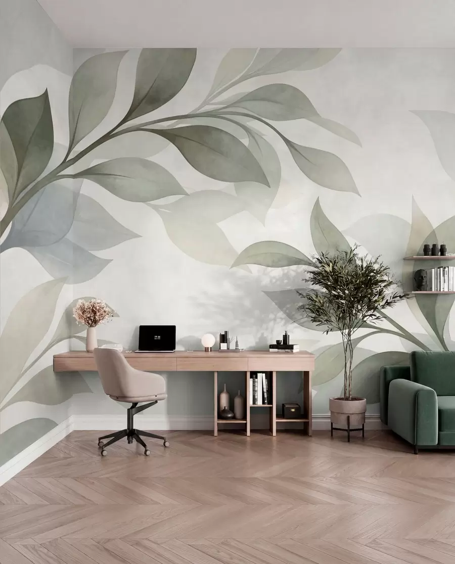 Fototapetai Dideliai lapai švelnių žalių ir mėlynų atspalvių w05693