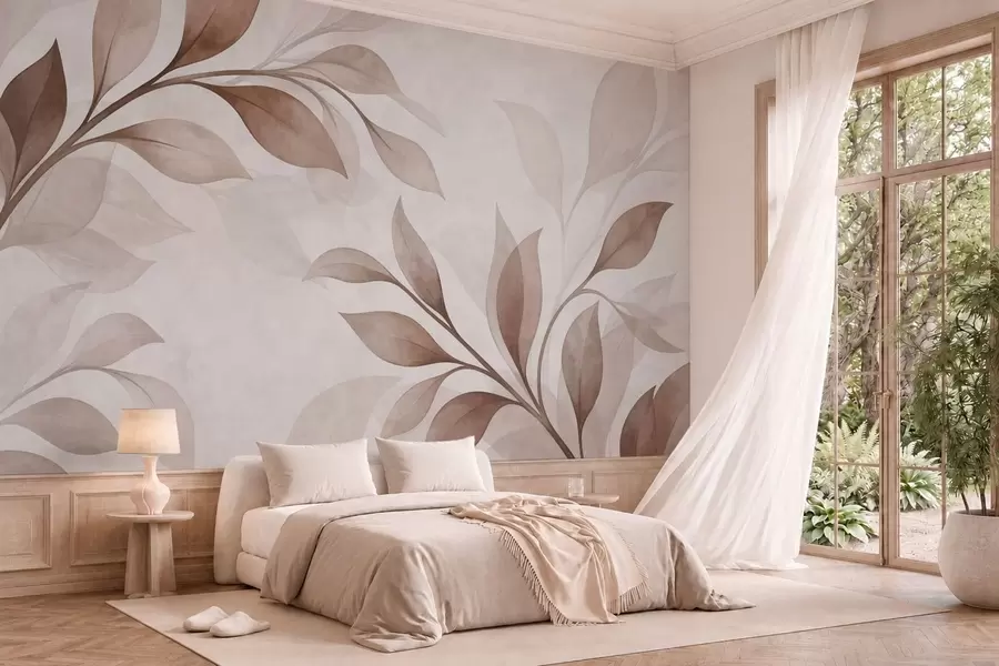 Fototapetai Dideliai lapai šiltų smėlio ir rudų atspalvių w05693v1