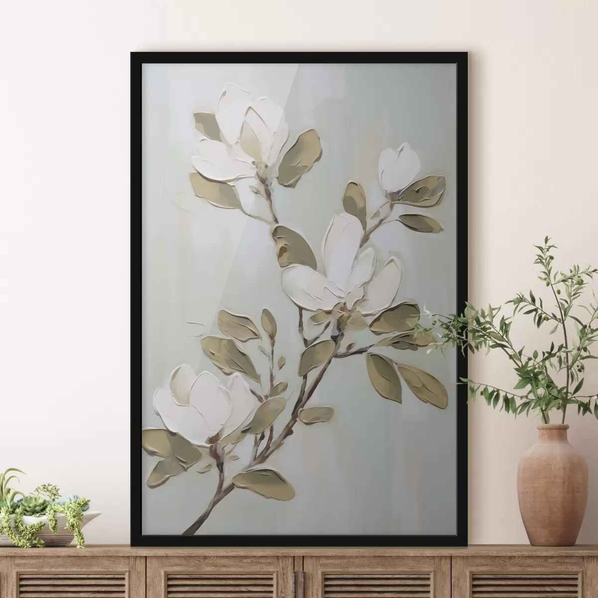Plakatas Magnolijos žiedų šakelė, paveikslo imitacija f49902