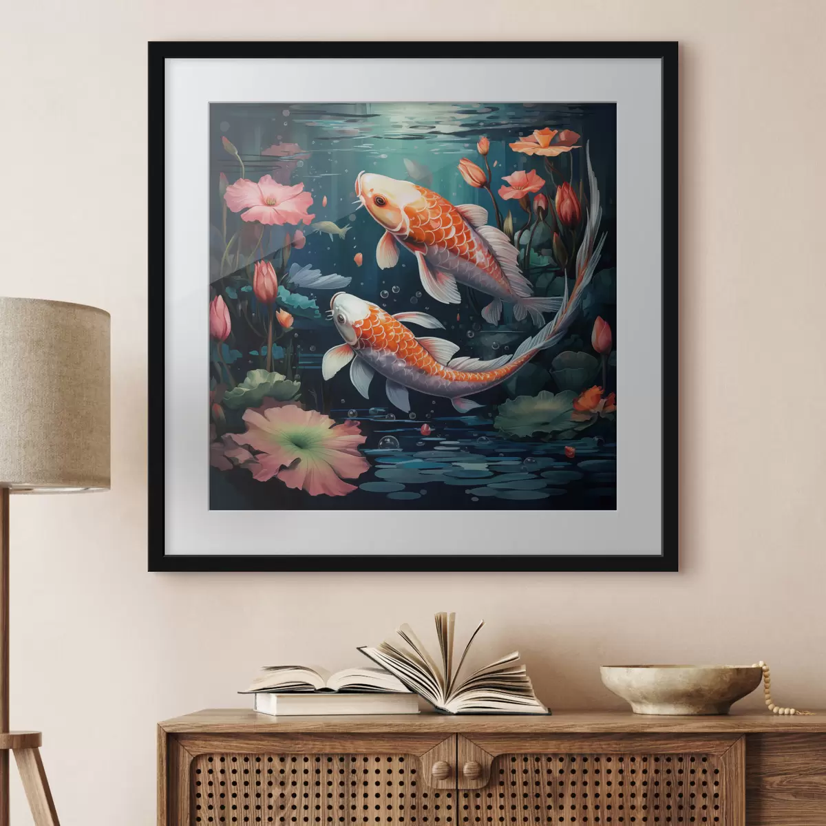 Plakatas Koi karpiai su lotosais f50038