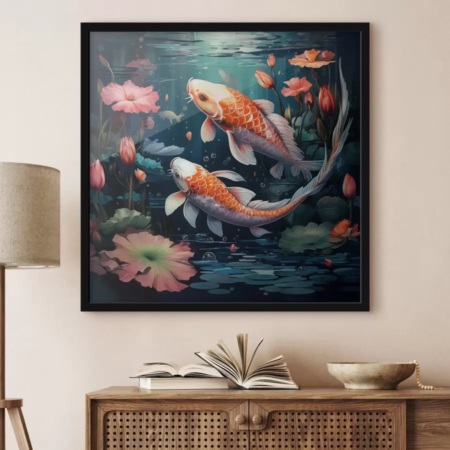Fototapetai Koi karpiai su lotosais f50038