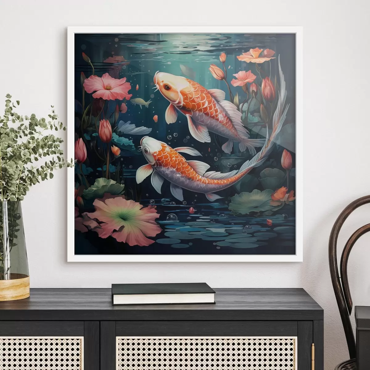 Plakatas Koi karpiai su lotosais f50038
