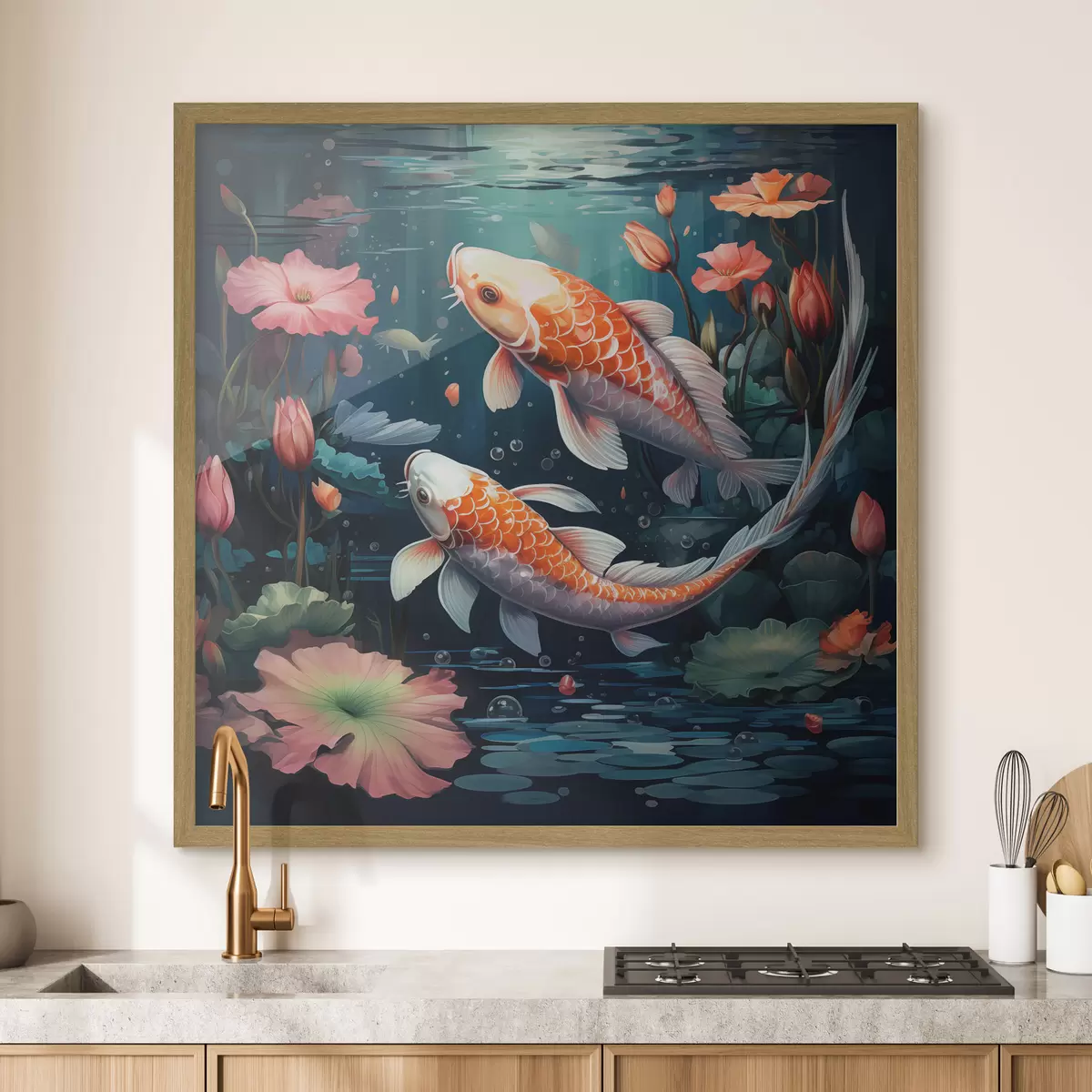 Plakatas Koi karpiai su lotosais f50038