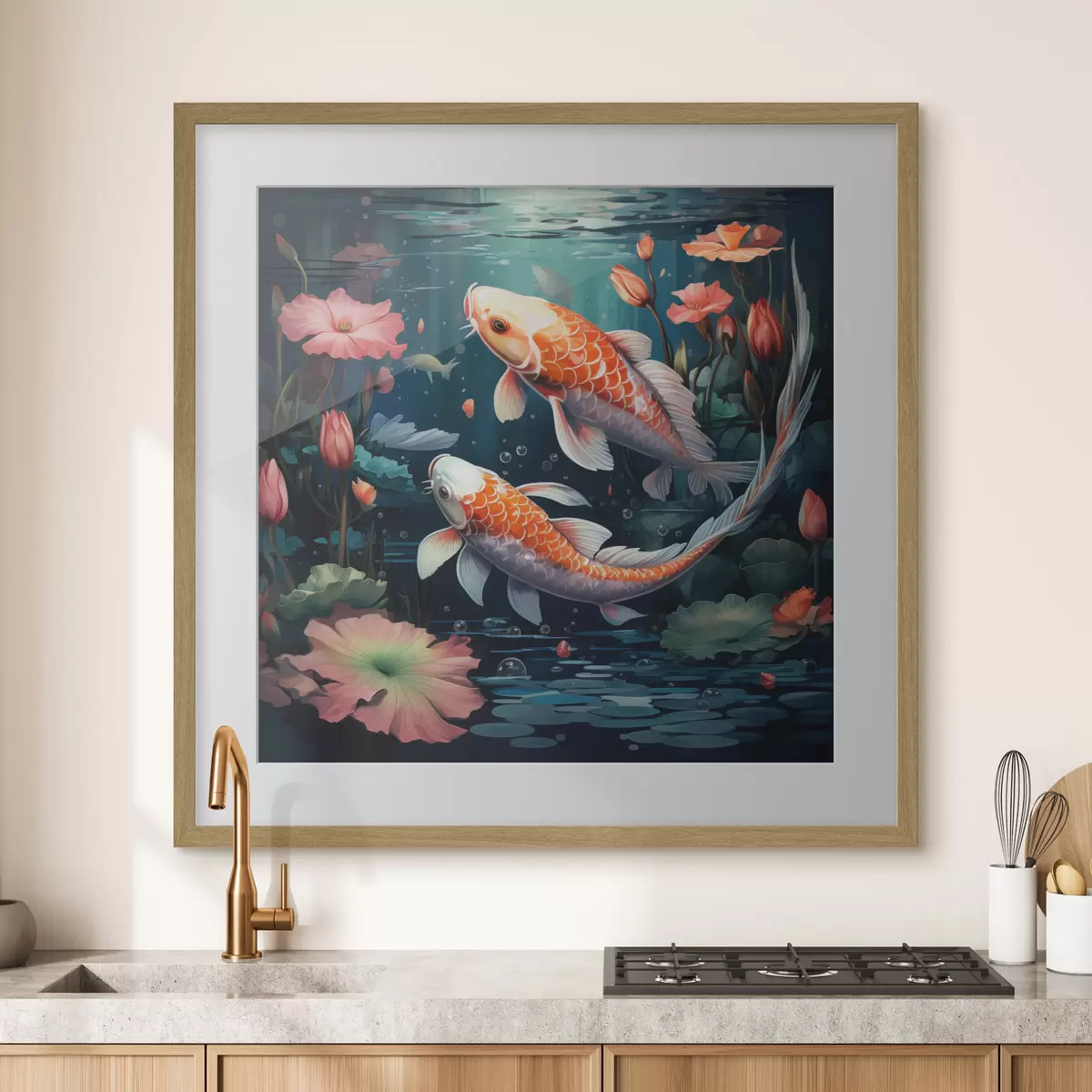 Plakatas Koi karpiai su lotosais f50038