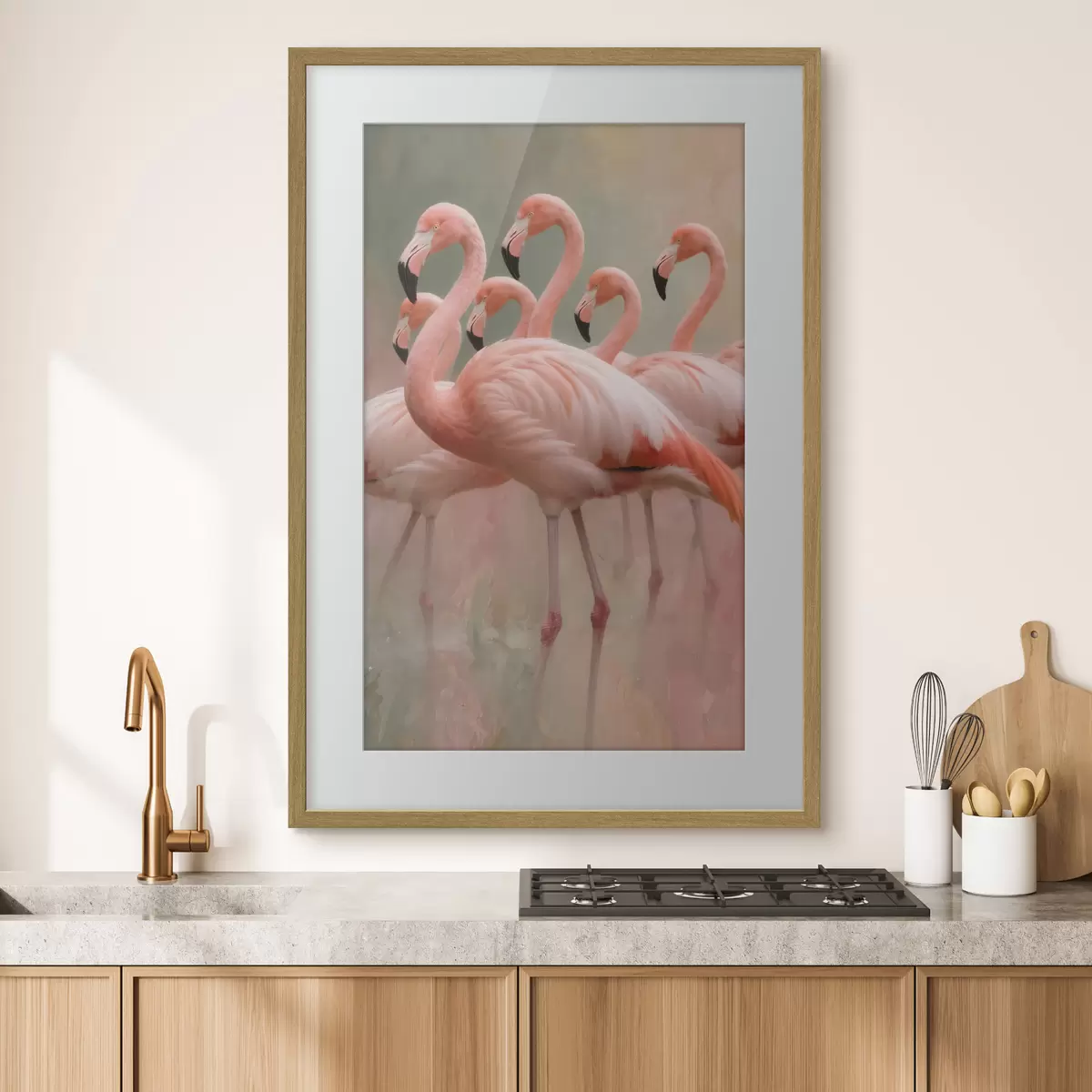 Plakatas Dekoratyvus flamingų pulko portretas, nutapytas šiuolaikiniu tapybos stiliumi f49727