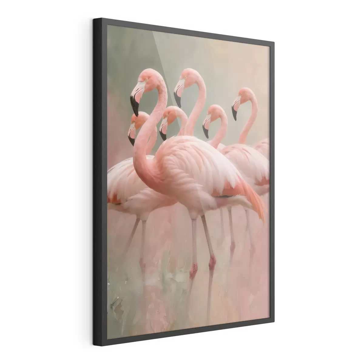 Plakatas Dekoratyvus flamingų pulko portretas, nutapytas šiuolaikiniu tapybos stiliumi f49727