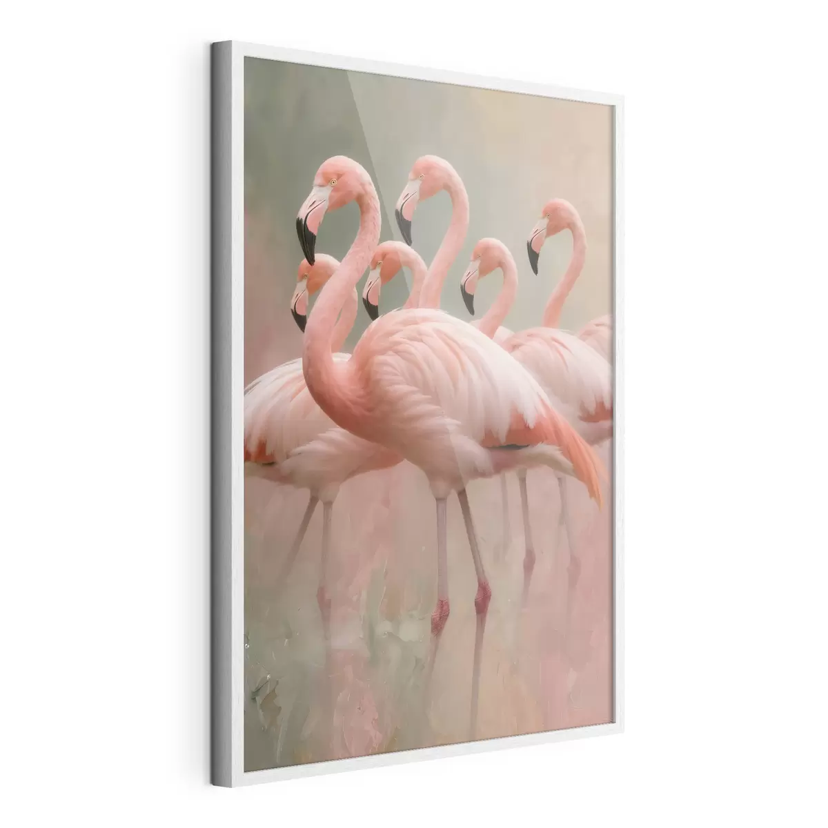 Plakatas Dekoratyvus flamingų pulko portretas, nutapytas šiuolaikiniu tapybos stiliumi f49727